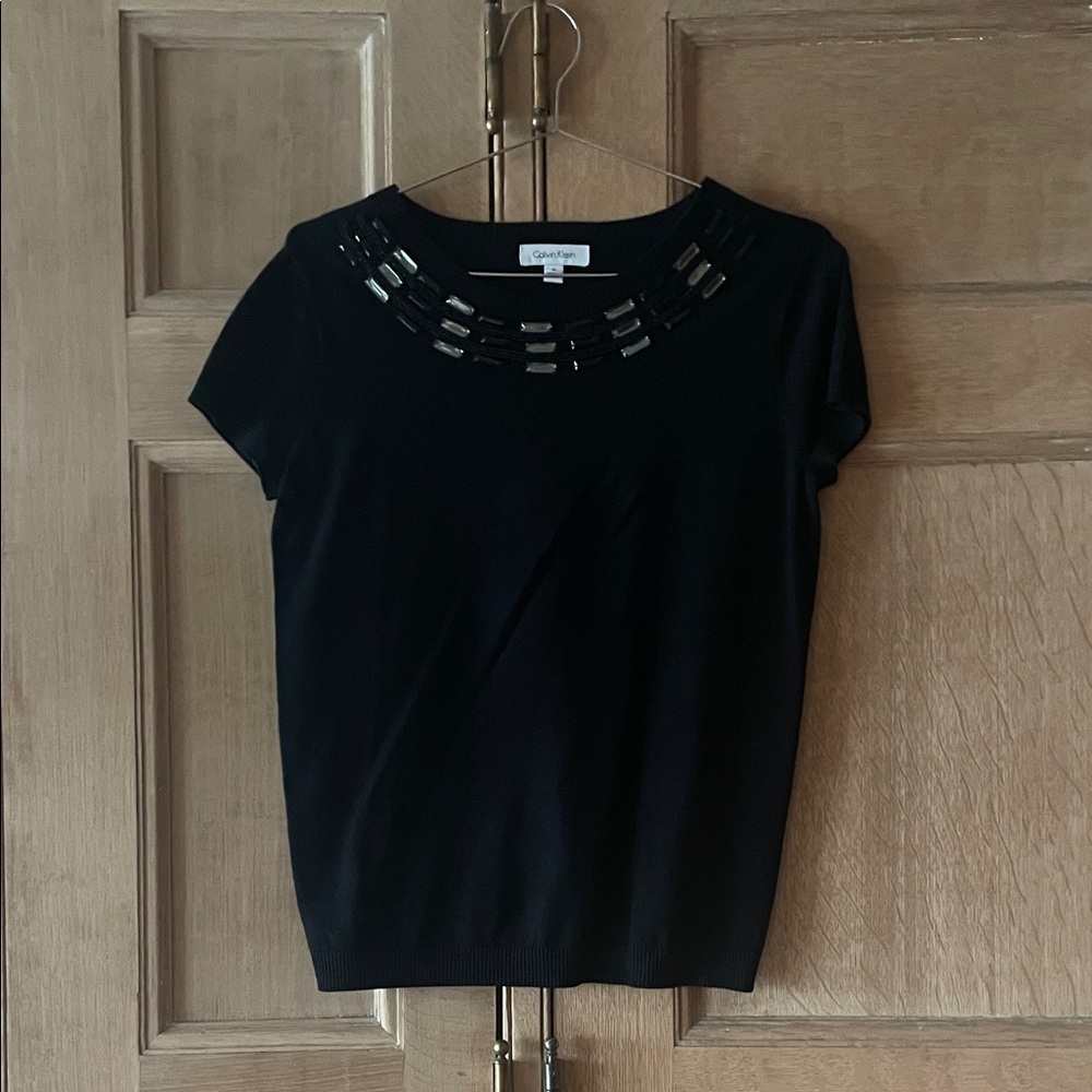Black beaded Calvin Klein silk-blend sweater, Size M